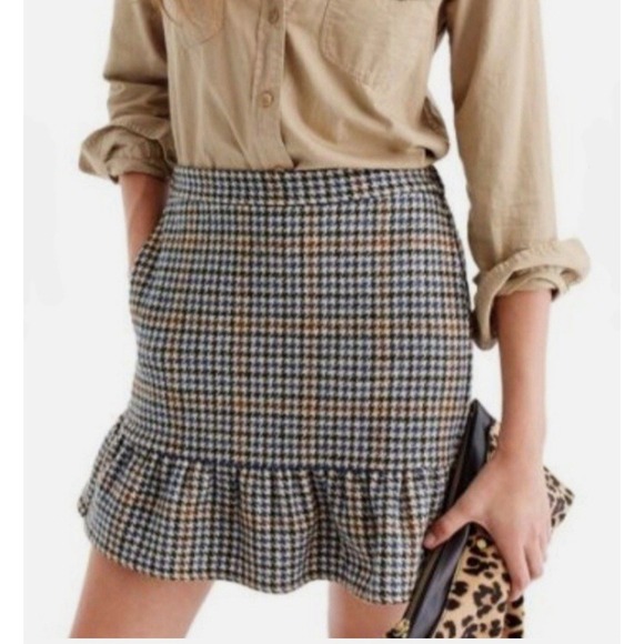 J. Crew Dresses & Skirts - J. Crew Plaid Houndstooth Ruffle Hem Mini Skirt Size 4